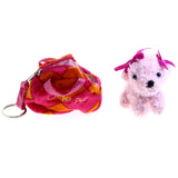 Cutie Pie Split-Ring Coin Purse Dog Stuffed Animal Bows Keychain Pink Orange