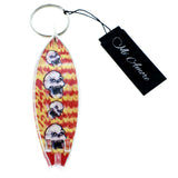 Flaming Skull Surf Board Split-Ring-Keychain Red/Yellow