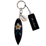 Flower Surf Board Shell Split-Ring-Keychain Black/Blue