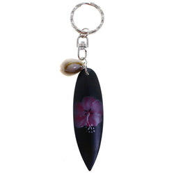 Flower Surf Board Shell Split-Ring-Keychain Black/Purple