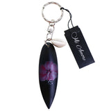 Flower Surf Board Shell Split-Ring-Keychain Black/Purple