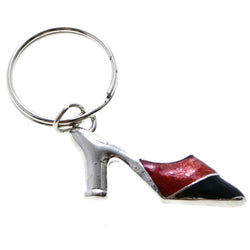 High Heel Shoe Split-Ring-Keychain Silver-Tone/Red