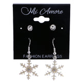 Mi Amore Winter Snowflake Glitter Multiple-Earring-Set Silver-Tone & White
