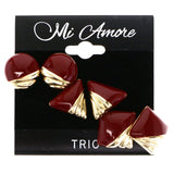 Mi Amore Assorted Shape Multiple-Earring-Set Red/Gold-Tone