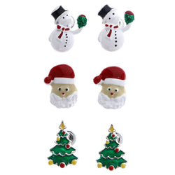 Mi Amore Snowman Santa Christmas Tree Stud-Earrings Multicolor