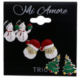 Mi Amore Snowman Santa Christmas Tree Stud-Earrings Multicolor