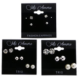 Mi Amore Simple Set of 8 Stud-Earrings Silver-Tone & White