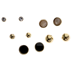 Mi Amore Simple Set of 5 Stud-Earrings Gold-Tone & Black