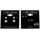 Mi Amore Simple Set of 5 Stud-Earrings Silver-Tone & White