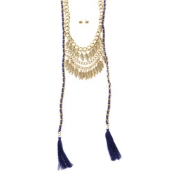 Mi Amore Leaves Necklace-Earring-Set Gold-Tone/Blue
