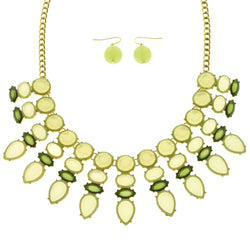 Mi Amore Necklace-Earring-Set Green/Gold-Tone