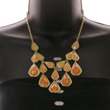 Mi Amore Necklace-Earring-Set Peach/Gold-Tone