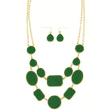 Mi Amore Necklace-Earring-Set Green/Gold-Tone