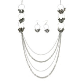 Mi Amore Adjustable Necklace-Earring-Set Silver-Tone