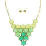 Mi Amore Necklace-Earring-Set Green/Gold-Tone