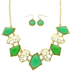 Mi Amore Necklace-Earring-Set Green/Gold-Tone