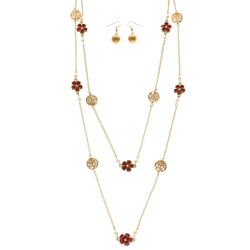 Mi Amore Flower Necklace-Earring-Set Red/Gold-Tone