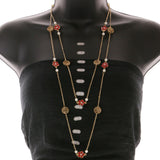 Mi Amore Flower Necklace-Earring-Set Red/Gold-Tone