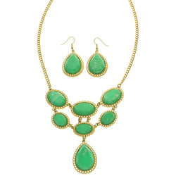 Mi Amore Necklace-Earring-Set Green/Gold-Tone