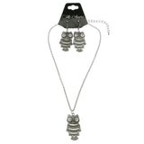 Mi Amore Owls Adjustable Necklace-Earring-Set Silver-Tone