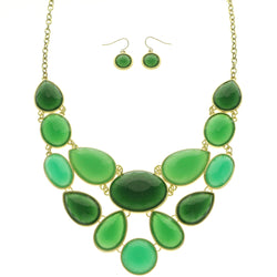 Mi Amore Necklace-Earring-Set Green/Gold-Tone