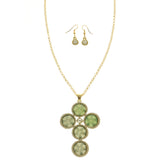 Mi Amore Cross Heart Necklace-Earring-Set Green & Gold-Tone