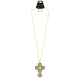 Mi Amore Cross Heart Necklace-Earring-Set Green & Gold-Tone