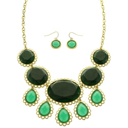 Mi Amore Necklace-Earring-Set Green/Gold-Tone