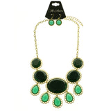 Mi Amore Necklace-Earring-Set Green/Gold-Tone