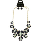 Mi Amore Flower Necklace-Earring-Set Blue/Gold-Tone