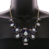 Mi Amore Flower Necklace-Earring-Set Blue/Gold-Tone