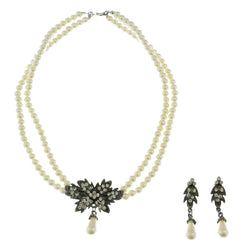 Mi Amore Leaves Necklace-Earring-Set White/Silver-Tone