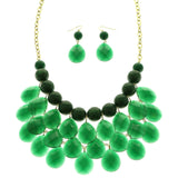 Mi Amore Necklace-Earring-Set Green/Gold-Tone