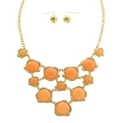 Mi Amore Necklace-Earring-Set Peach/Gold-Tone