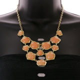 Mi Amore Necklace-Earring-Set Peach/Gold-Tone