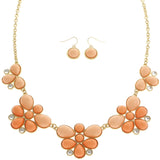 Mi Amore Necklace-Earring-Set Peach/Gold-Tone