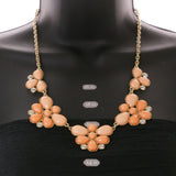 Mi Amore Necklace-Earring-Set Peach/Gold-Tone