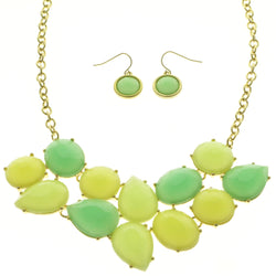 Mi Amore Necklace-Earring-Set Green/Gold-Tone