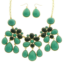 Mi Amore Necklace-Earring-Set Green/Gold-Tone