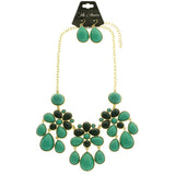 Mi Amore Necklace-Earring-Set Green/Gold-Tone