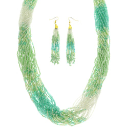 Mi Amore Necklace-Earring-Set Green/Gold-Tone