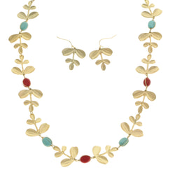 Mi Amore Leaves Necklace-Earring-Set Multicolor/Gold-Tone