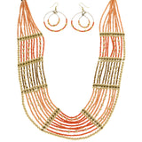 Mi Amore Necklace-Earring-Set Peach/Gold-Tone