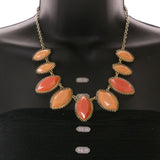 Mi Amore Necklace-Earring-Set Peach/Gold-Tone