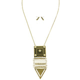 Mi Amore Feather Necklace-Earring-Set Gold-Tone/White