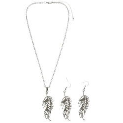 Mi Amore Leaves Adjustable Necklace-Earring-Set Silver-Tone