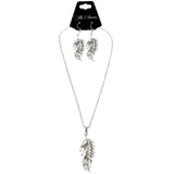 Mi Amore Leaves Adjustable Necklace-Earring-Set Silver-Tone