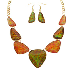 Mi Amore Holographic Iridescent Necklace-Earring-Set Multicolor & Gold-Tone