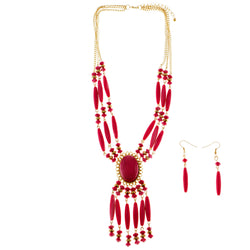 Mi Amore Adjustable Necklace-Earring-Set Pink/Gold-Tone