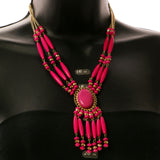 Mi Amore Adjustable Necklace-Earring-Set Pink/Gold-Tone